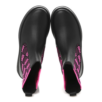 GUCCI Dali Soft Calfskin Technical Jersey Knit GG Monogram Ankle Boots 39 Black Fuchsia