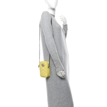 GUCCI Calfskin Matelasse Mini GG Marmont Crossbody Bag Banana