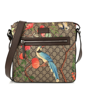 GUCCI GG Supreme Monogram Tian Web Medium Flat Messenger Beige Multicolor New Acero