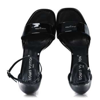 LOUIS VUITTON Patent Calfskin Fame Platform Sandal 39.5 Black