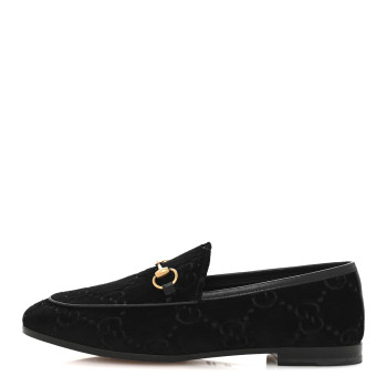 GUCCI Velvet Horsebit Womens Jordaan Loafers 37.5 Black