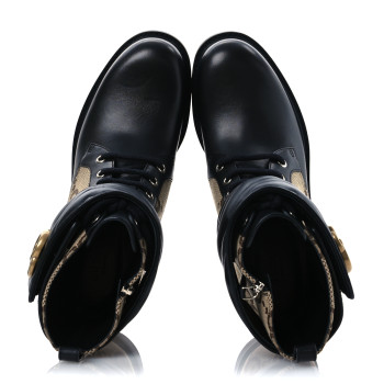 GUCCI Flores Calfskin Monogram Maxi GG Nappa Matelasse Double G 40mm Ankle Boots 37 Black Camel Ebony