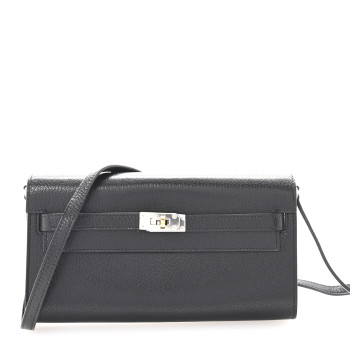 HERMES Chevre Chamkila Kelly Wallet To Go Black