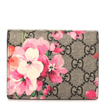 GUCCI GG Supreme Monogram Blooms Card Case Beige Multicolor Dry Rose