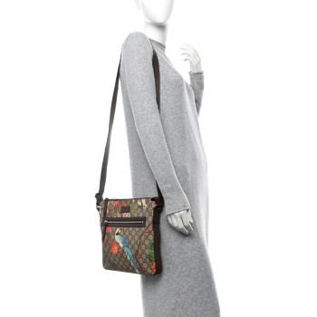 GUCCI GG Supreme Monogram Tian Web Medium Flat Messenger Beige Multicolor New Acero