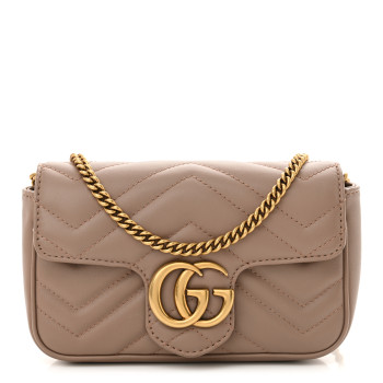 GUCCI Calfskin Matelasse Super Mini GG Marmont Shoulder Bag Porcelain Rose