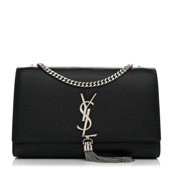 SAINT LAURENT Grain De Poudre Medium Classic Monogram Kate Tassel Satchel Black