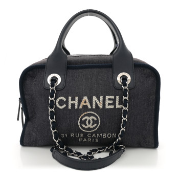 CHANEL Denim Deauville Bowling Bag Blue