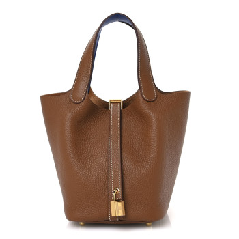 HERMES Taurillon Clemence Swift Eclat Picotin Lock 18 PM Gold Bleu France