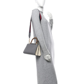 GUCCI Nappa Bamboo Web Mini Nymphaea Top Handle Bag Deep Grey Mystic White
