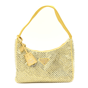 PRADA Satin Crystal Mini Re-Edition 2000 Bag Ananas