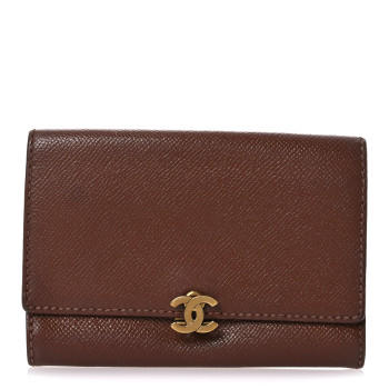 CHANEL Calfskin Compact Wallet Brown