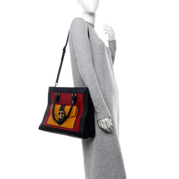 GUCCI New Sakai Calfskin Lux Tri-Color Medium Dahlia Shoulder Bag New Cherry Red Sun Oil Blue