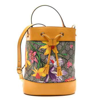 GUCCI GG Supreme Monogram Flora Small Ophidia Bucket Bag Beige Multicolor Crop