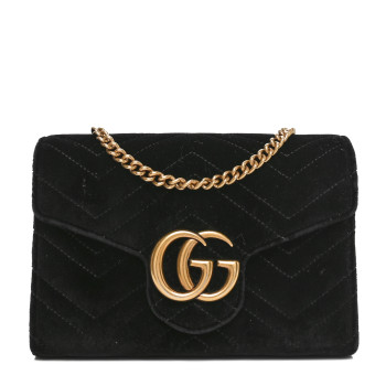GUCCI Velvet Matelasse GG Marmont Chain Wallet Black