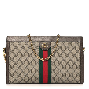 GUCCI GG Supreme Monogram Web Medium Ophidia Chain Shoulder Bag Brown