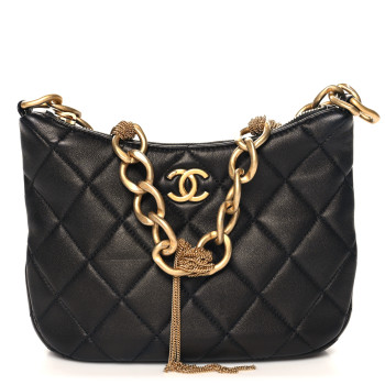 CHANEL Lambskin Quilted CC Chain Hobo Black