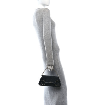 GUCCI Monogram Horsebit Chain Clutch Black