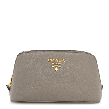 PRADA Vitello Daino Cosmetic Pouch Argilla