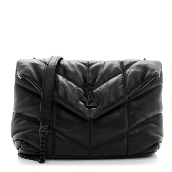 SAINT LAURENT Lambskin Quilted Toy Loulou Puffer Monogram Monochrome Chain Satchel Black