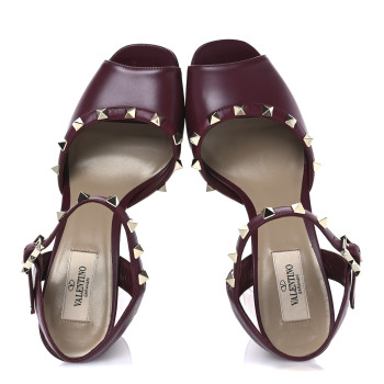 VALENTINO GARAVANI Calfskin Rockstud Platform Sandals 38.5 Cerise