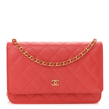 CHANEL Lambskin Quilted Wallet On Chain WOC Red