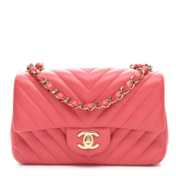 CHANEL Lambskin Chevron Quilted Mini Rectangular Flap Pink