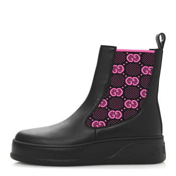 GUCCI Dali Soft Calfskin Technical Jersey Knit GG Monogram Ankle Boots 39 Black Fuchsia