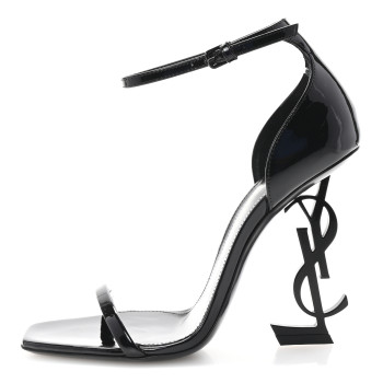 SAINT LAURENT Patent Calfskin Opyum 110 Sandals 35.5 Black