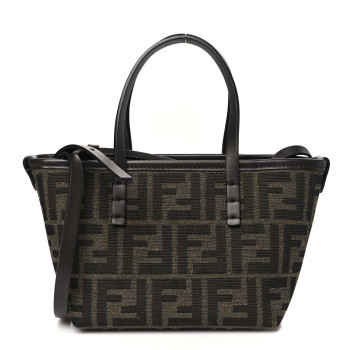 FENDI Fabric Jacquard Vitello Grace FF 1974 Mini Roll Tote Tobacco Moro Ebano