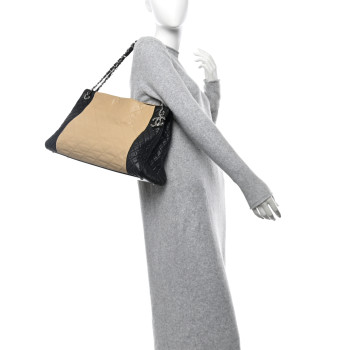 CHANEL Lambskin Quilted Large CC Shopping Tote Black Rose Clair