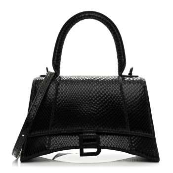 BALENCIAGA Matte Calfskin Snake Embossed Tonal B Small Hourglass Top Handle Bag Black