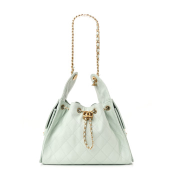 CHANEL Caviar Quilted Small Chanel 25 Handbag Light Green