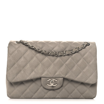 CHANEL Iridescent Caviar Quilted Jumbo Double Flap Grey