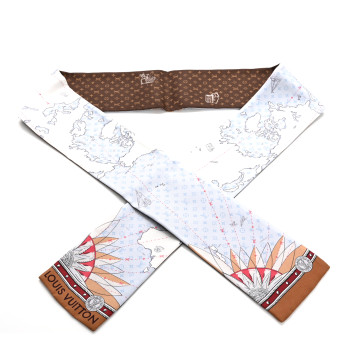 LOUIS VUITTON Silk Monogram Map Bandeau Blue Clair