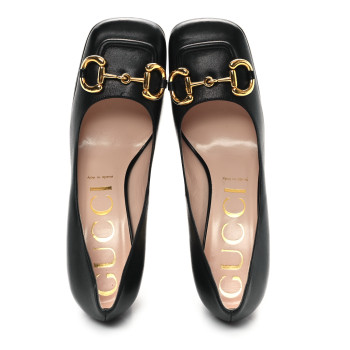 GUCCI Malaga Kid Horsebit 75mm Pumps 39.5 Black