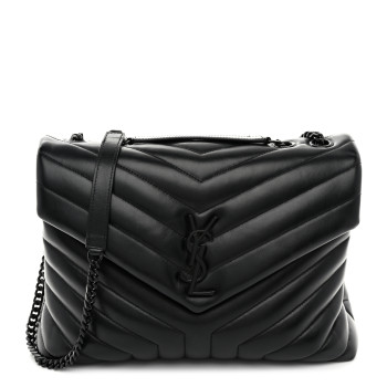 SAINT LAURENT Calfskin Y Quilted Monogram Monochrome Medium Loulou Chain Satchel Black