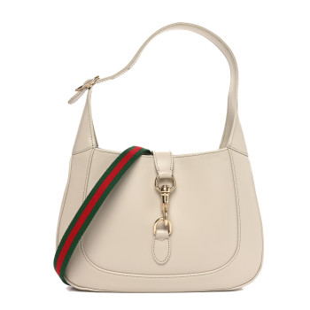 GUCCI Ancora Calfskin Web Small Jackie Shoulder Bag Light Grey