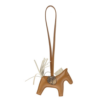HERMES Milo Lambskin Lizard Touch Grigri Rodeo Horse Bag Charm PM Sesame Craie Desert
