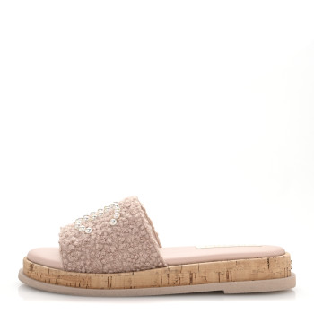 CHANEL Fabric Pearl Cork CC Slip On Sandals 40 Pink