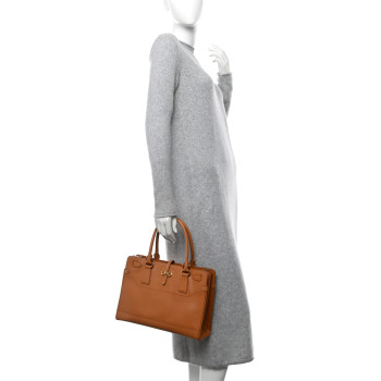SALVATORE FERRAGAMO Printed Calfskin Briana Tote Brown