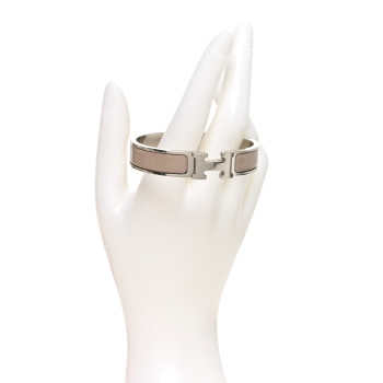 HERMES Enamel Narrow Clic Clac H Bracelet PM Marron Glace