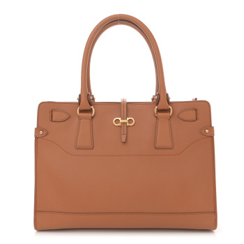 SALVATORE FERRAGAMO Printed Calfskin Briana Tote Brown