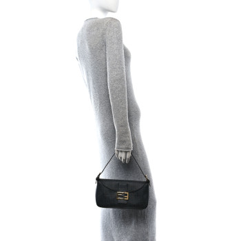 FENDI Zucchino Spalmati Vitello Forever Baguette Black