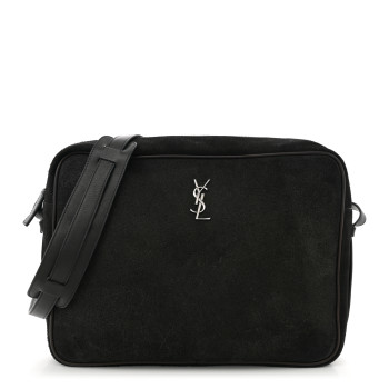SAINT LAURENT Suede Flat Messenger Bag Black
