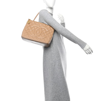 CHANEL Caviar Quilted Medallion Tote Beige