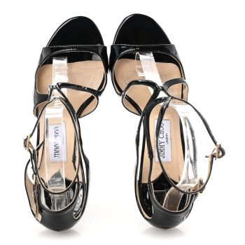 JIMMY CHOO Patent Azia 75 Strap Sandals 39.5 Black