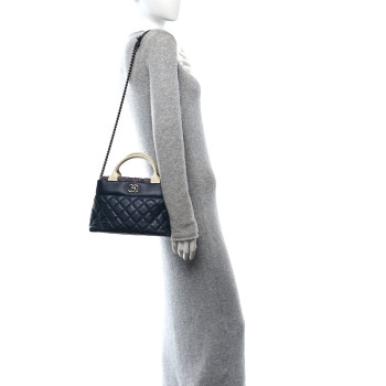 CHANEL Calfskin Tweed Quilted Small Tote Navy Multicolor