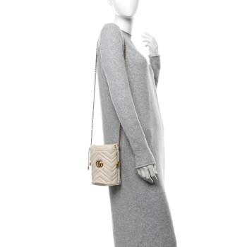 GUCCI Calfskin Matelasse Mini GG Marmont 2.0 Bucket Bag White
