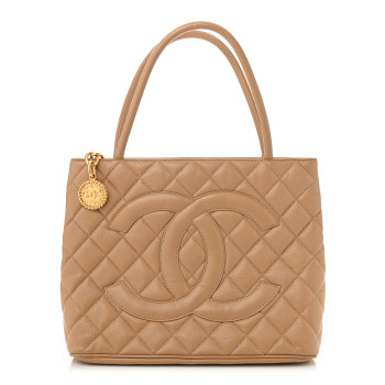CHANEL Caviar Quilted Medallion Tote Beige